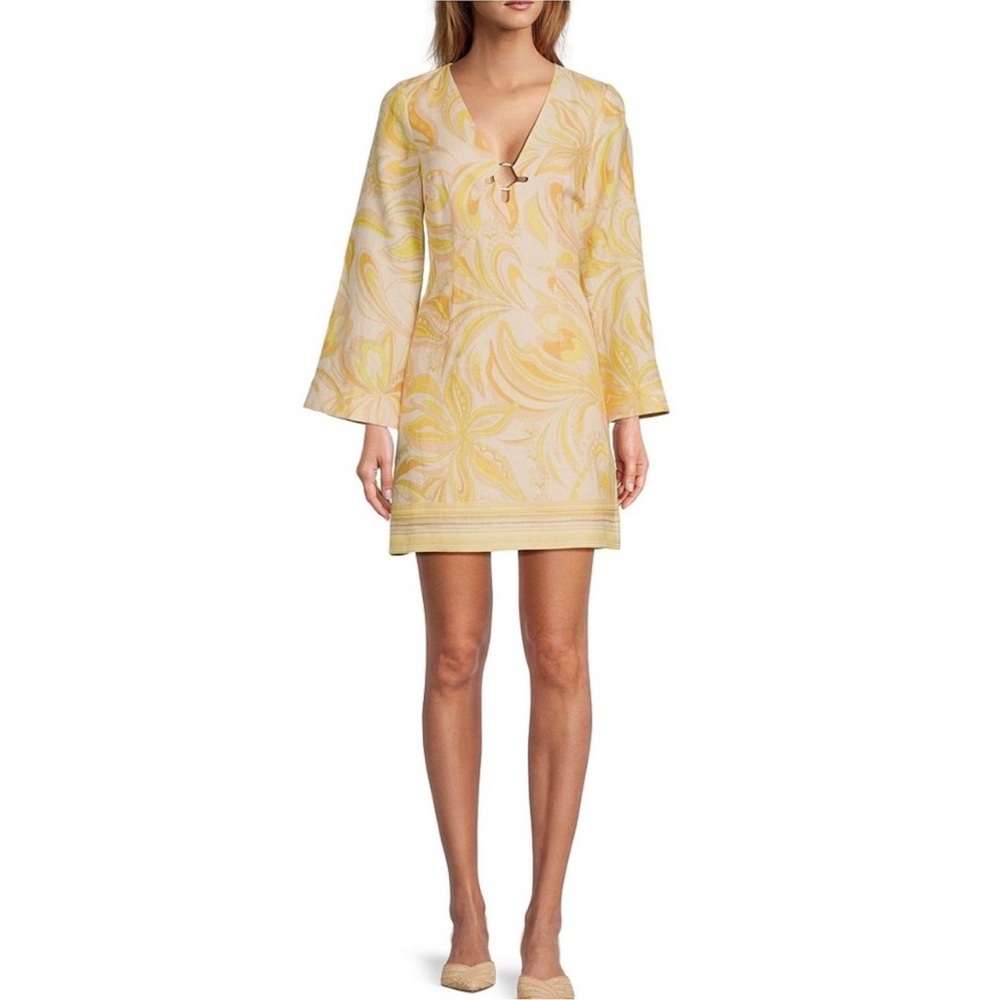 NWT Antonio Melani Keelie Center Circle Paisley Bell Sleeve V-Neck Mini  Dress